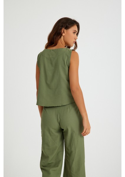 Keten Günlük Rahat Kolsuz Alt Üst Kadın Takım indirimleri