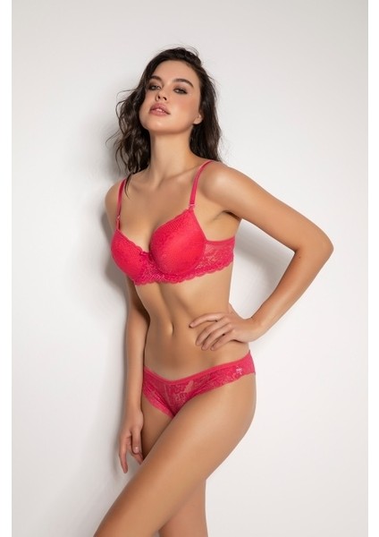 Fuşya Destekli Slip Külotlu Dantelli Sütyen Takımı 4007