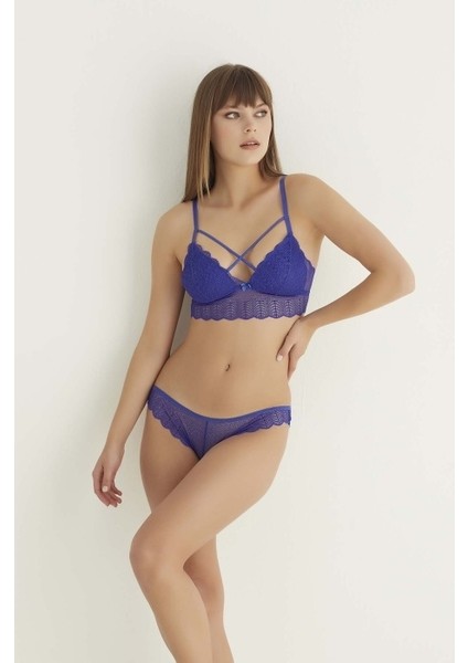 Saks Destekli Çapraz Dantelli Bralet Takım 5527