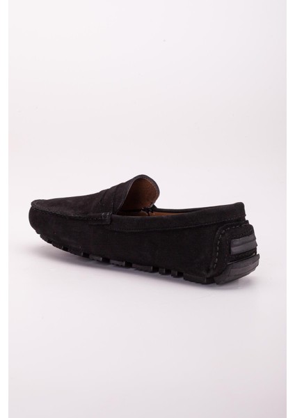 Hakiki Deri Nubuk Rok Kolej Model Siyah Erkek Günlük Loafer Ayakkabı