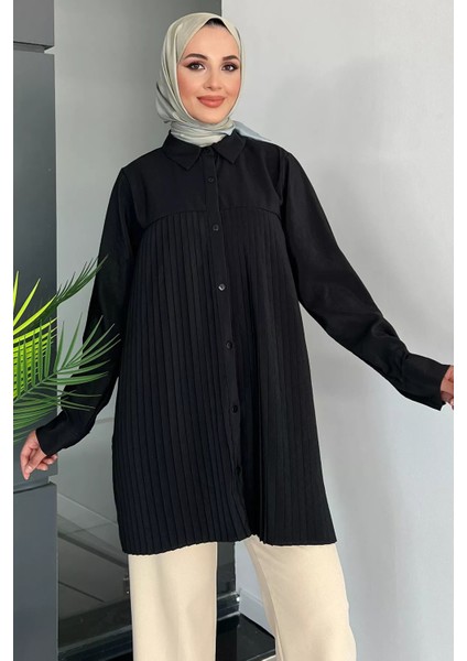 Siyah Önü Pileli Kadın Tesettür Gömlek P-00011153 fiyatları
