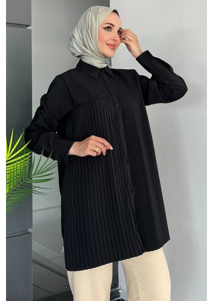 Siyah Önü Pileli Kadın Tesettür Gömlek P-00011153 modelleri