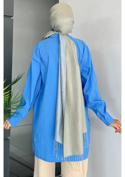 Mavi Önü Pileli Kadın Tesettür Gömlek P-00011153 fırsatları