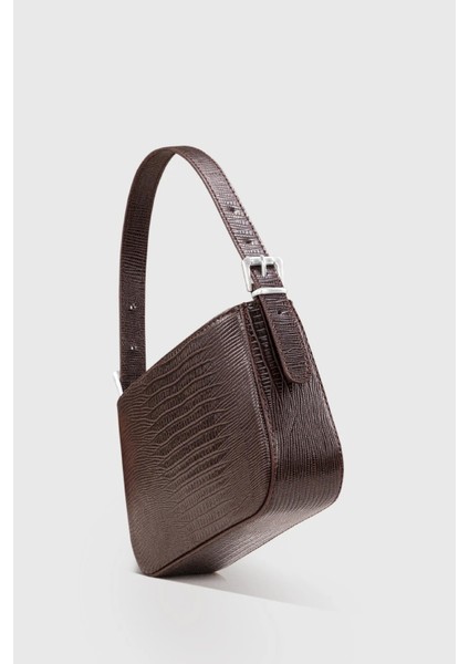 Küçük Baget Caro Metal Tokalı Kabartmalı Deri Çanta 172L208G17 Kahverengi modelleri