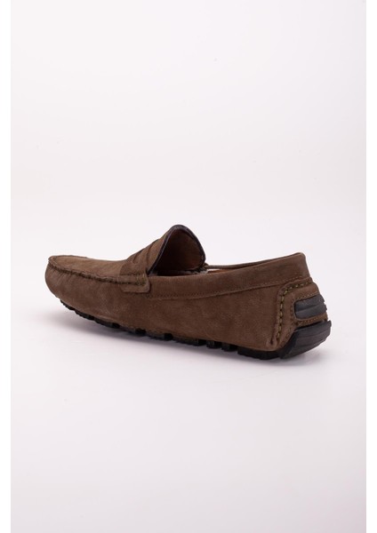 Hakiki Deri Nubuk Rok Kolej Model Haki Erkek Günlük Loafer Ayakkabı