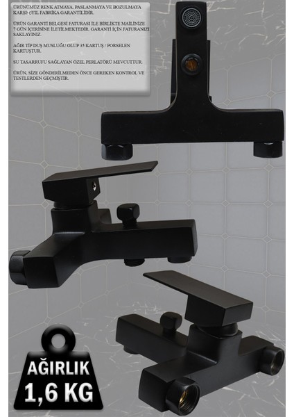 Siyah Banyo Lavabo Mutfak Bataryası Robot Duş Seti ve Aksesuarlar Ağır Kare Musluklar Armatür