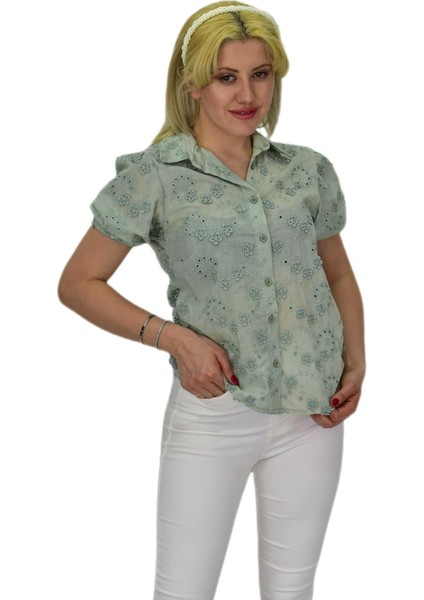Kadın Brodeli Kısa Kol Bluz Bgl-St0371