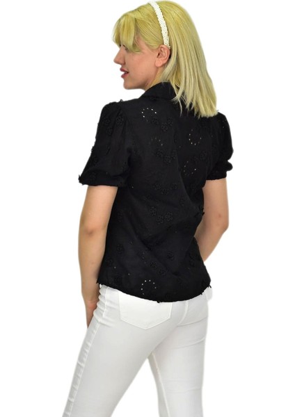 Kadın Brodeli Kısa Kol Bluz Bgl-St0371