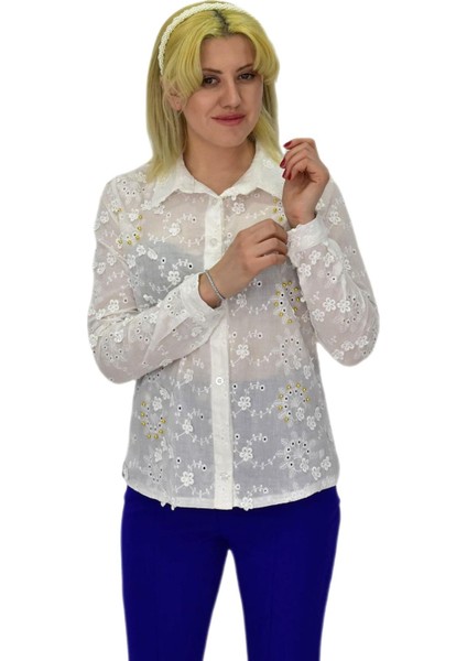 Kadın Brodeli Taşlı Bluz Bgl-St03720