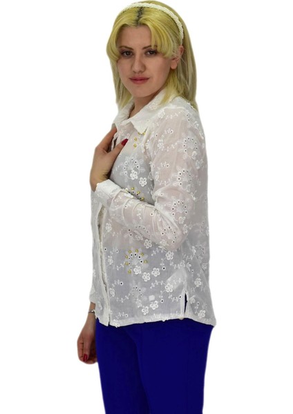 Kadın Brodeli Taşlı Bluz Bgl-St03720