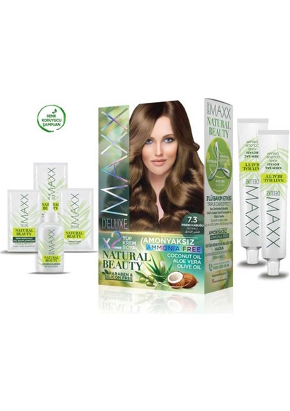 Maxx Deluxe 2 Paket Natural Beauty Amonyaksız Saç Boyası 7.3 Fındık Kabuğu