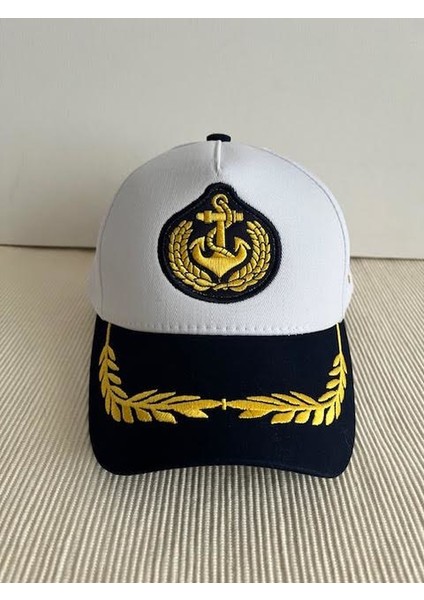 Denizci Model Çapa Armalı Arkasından Ayarlanabilir Unisex Beyaz Kaptan Şapkası fiyatları