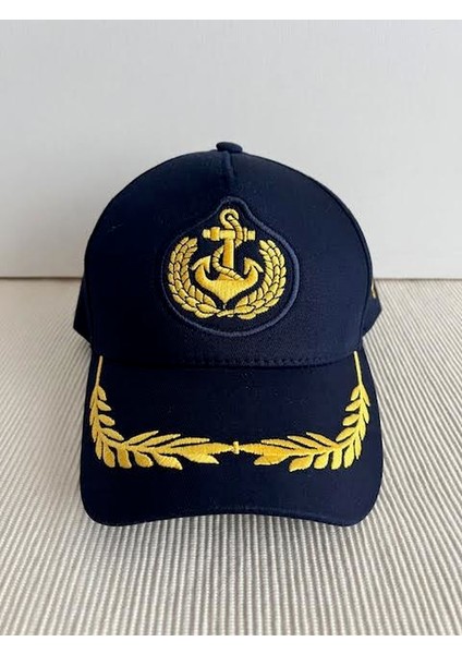 Denizci Model Çapa Armalı Arkasından Ayarlanabilir Unisex Lacivert Kaptan Şapkası