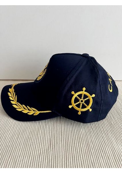 Denizci Model Çapa Armalı Arkasından Ayarlanabilir Unisex Lacivert Kaptan Şapkası