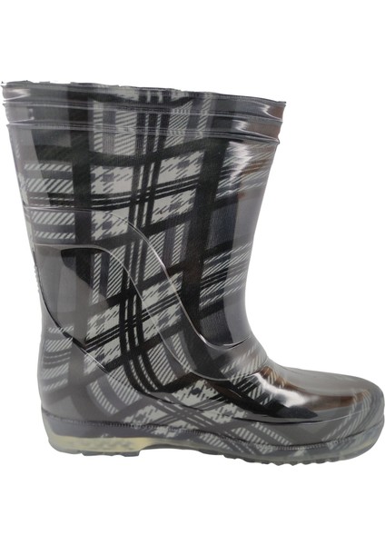 Çocuk Gri Renkli Ekoseli Iş Bahçe Yağmur Çizmesi