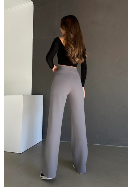 1077 Kadın Likralı Cırt Kapama Gri Palazzo Pantolon fiyatları