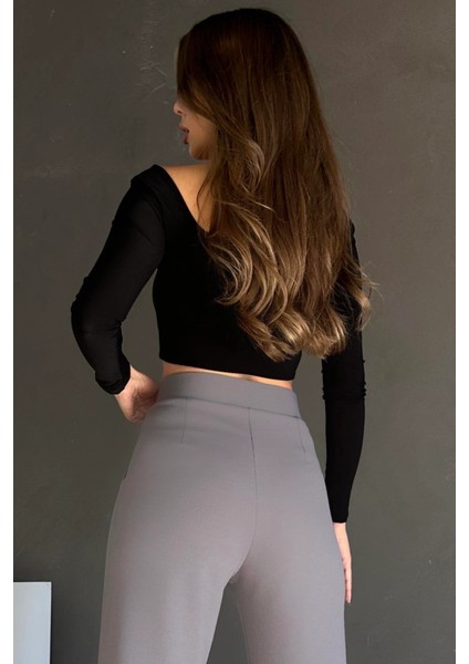 1077 Kadın Likralı Cırt Kapama Gri Palazzo Pantolon fırsatları