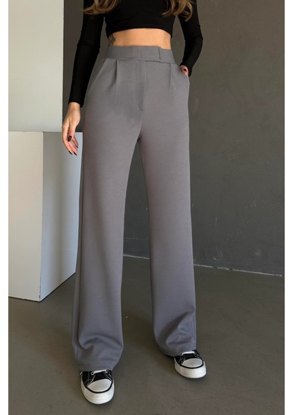 1077 Kadın Likralı Cırt Kapama Gri Palazzo Pantolon indirimleri