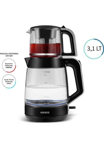 2 In1 3,1 Lt Cam Çay ve Su Isıtıcı Makinesi Space Gray 1900W