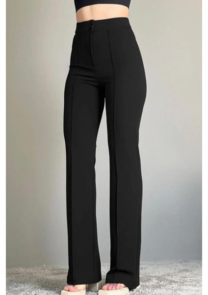 1079 Kadın Siyah Yüksek Bel Toparlayıcı Ispanyol Paça Palazzo Pantolon fiyatları