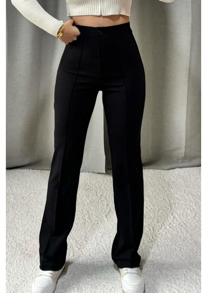 1079 Kadın Siyah Yüksek Bel Toparlayıcı Ispanyol Paça Palazzo Pantolon fırsatları