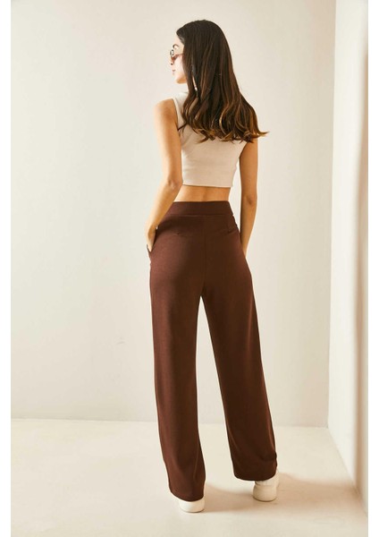 1077 Kadın Likralı Cırt Kapama Kahverengi Palazzo Pantolon fırsatları