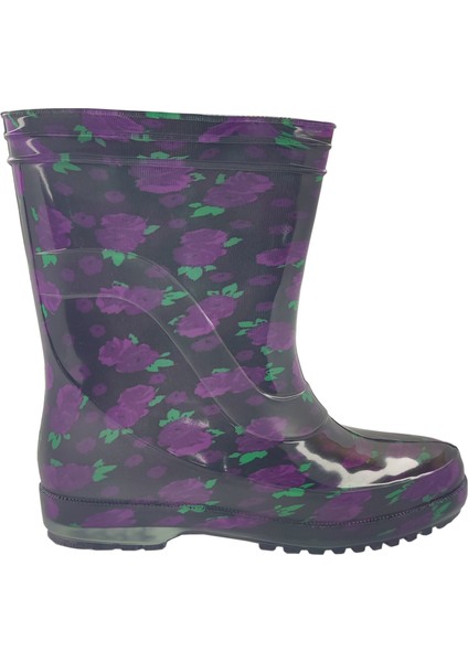 Çocuk Mor Renk Çiçekli Iş Bahçe Su Geçirmez Yağmur Çizmesi