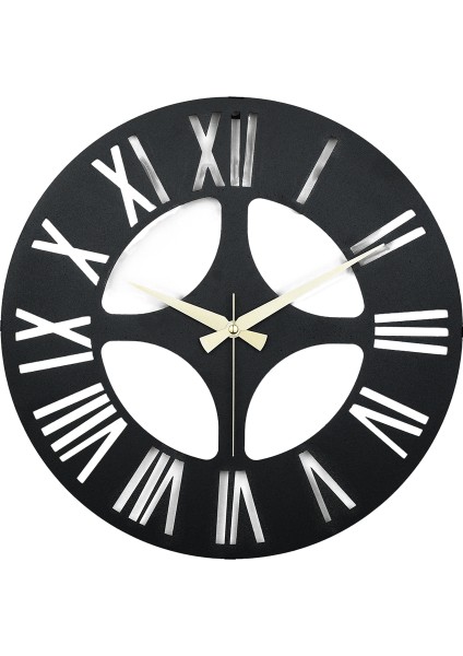 Roma Model Dekoratif Metal Lazer Kesim Akar SESSİZ Mekanizmalı Duvar Saati 40*40cm