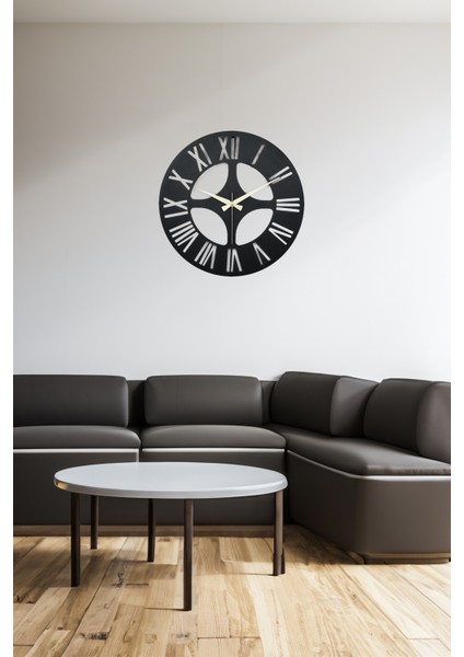 Roma Model Dekoratif Metal Lazer Kesim Akar SESSİZ Mekanizmalı Duvar Saati 40*40cm