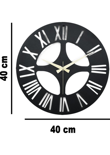 Roma Model Dekoratif Metal Lazer Kesim Akar SESSİZ Mekanizmalı Duvar Saati 40*40cm