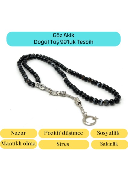 Sertifikalı Göz Akik 6mm 99LUK Doğal Taş Tesbih