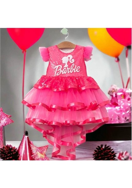 Extra Çarşı Barbie Baskılı  Kız Elbise 1/4 Yaş