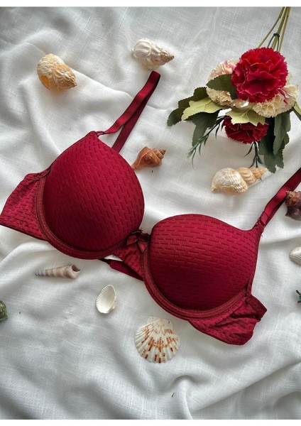 Çift Destekli Double Ultra Destekli Push Up Sütyen Çift Dolgulu Ultra Yumuşak Sütyen Bordo modelleri