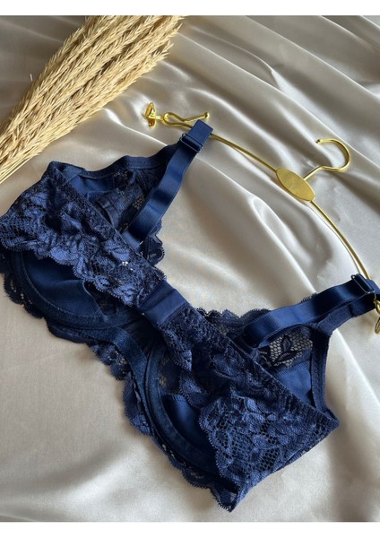 B Cup Full Cup Dantelli Lacivert Sütyen Balenli Astarsız Telli Tam Kapsama Şık ve Toparlayıcı Sütyen fırsatları