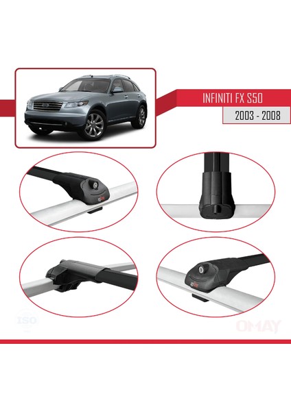 Infiniti Fx (S50) 2003-2008 Arası ile Uyumlu Ace-1 Ara Atkı Tavan Barı Siyah 3 Adet
