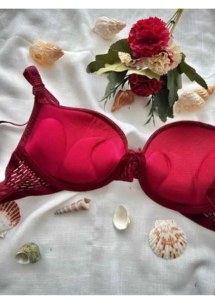 Bordo Çift Destekli Double Ultra Push Up Sütyen Çift Dolgulu Ultra Yumuşak Sütyen