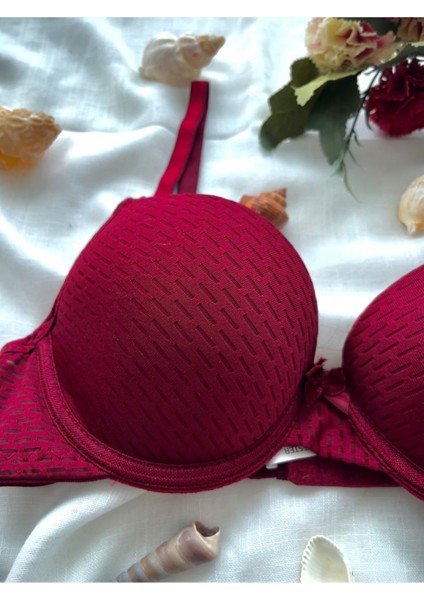 Bordo Çift Destekli Double Ultra Push Up Sütyen Çift Dolgulu Ultra Yumuşak Sütyen