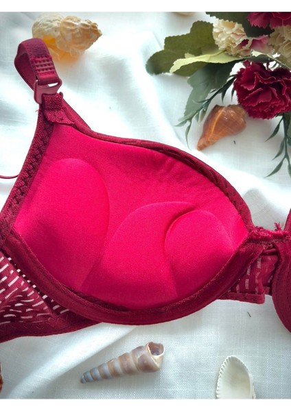 Bordo Çift Destekli Double Ultra Push Up Sütyen Çift Dolgulu Ultra Yumuşak Sütyen