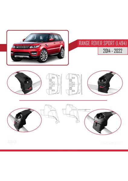 Land Rover Range Rover Sport (L494) 2014-2022 Arası ile Uyumlu Ace-2 Ara Atkı Tavan Barı Gri 2 Adet fırsatları