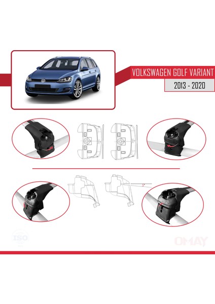 Volkswagen Golf Varıant (Mk7-5g) 2013-2020 Arası ile Uyumlu Ace-2 Ara Atkı Tavan Barı Gri 2 Adet indirimleri