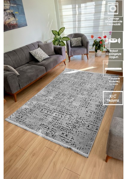 Iskandinav Dokuma Şönil Kaymaz Taban Pamuk Yıkanabilir Gri Salon Halısı Yolluk Mutfak Halısı Kilim