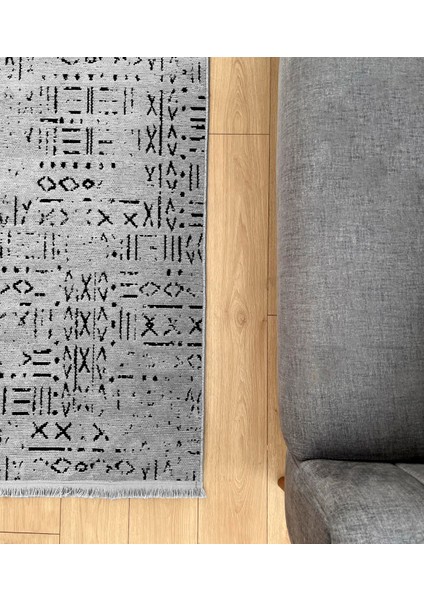 Iskandinav Dokuma Şönil Kaymaz Taban Pamuk Yıkanabilir Gri Salon Halısı Yolluk Mutfak Halısı Kilim