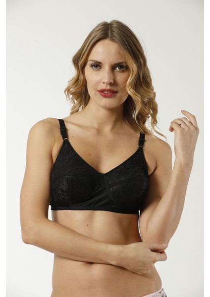 Siyah Penye Süngerli Sütyen B Cup Uyumlu Toparlayıcı Dantelli Sütyen