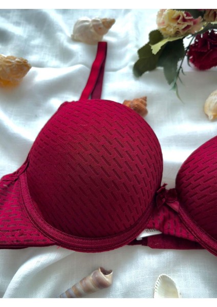 Çift Destekli Double Ultra Destekli Push Up Sütyen Çift Dolgulu Ultra Yumuşak Sütyen Bordo