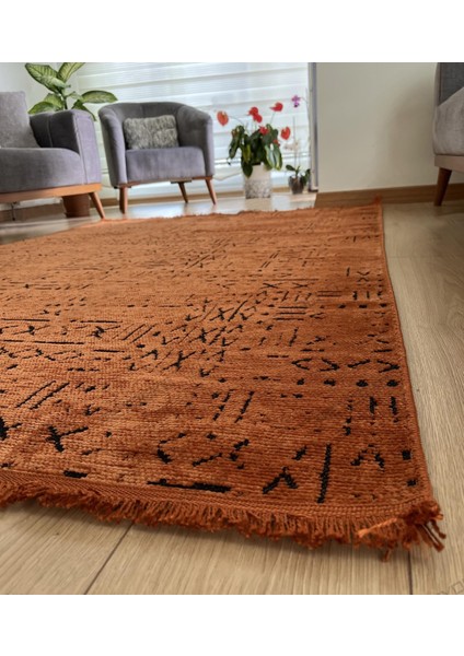 Iskandinav Dokuma Şönil Kaymaz Taban Pamuk Yıkanabilir Kiremit Salon Halısı Yolluk Mutfak Halısı Kilim