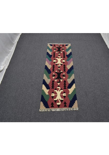 Yeni El Dokuma Pınarbaşı Renkli Yün Mini Yolluk Kilim 4981