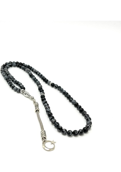 Sertifikalı Karlı Obsidyen 6mm 99LUK Doğal Taş Tesbih