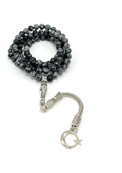 Sertifikalı Karlı Obsidyen 6mm 99LUK Doğal Taş Tesbih