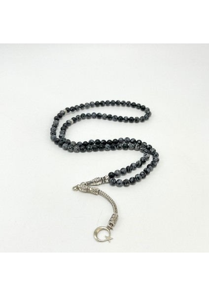 Sertifikalı Karlı Obsidyen 6mm 99LUK Doğal Taş Tesbih