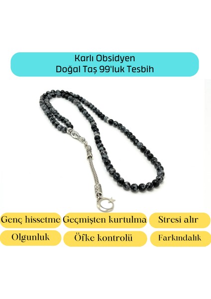 Sertifikalı Karlı Obsidyen 6mm 99LUK Doğal Taş Tesbih